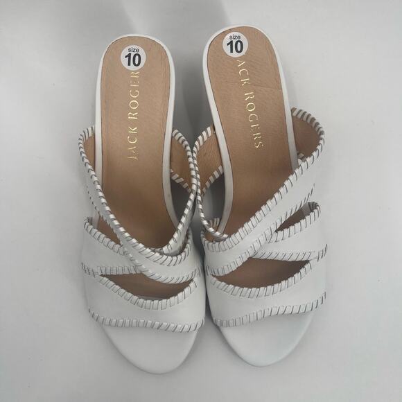 NEW JACK ROGERS Sandals Size 10 Jackie Mid Wedge White Leather Prep Summer NWOT - Picture 3 of 15